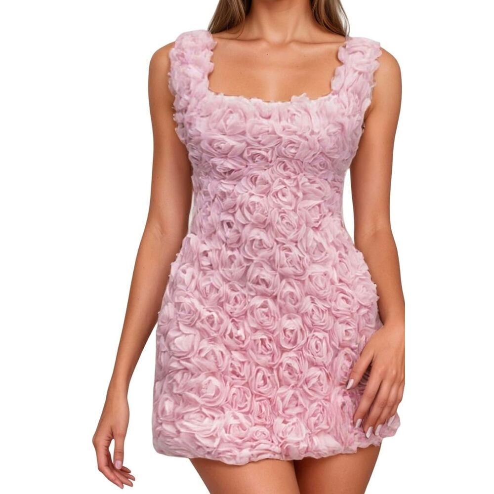 Pink 3D Flower Mini Dress Size Small Homecoming Cocktail Party Fairycore Floral